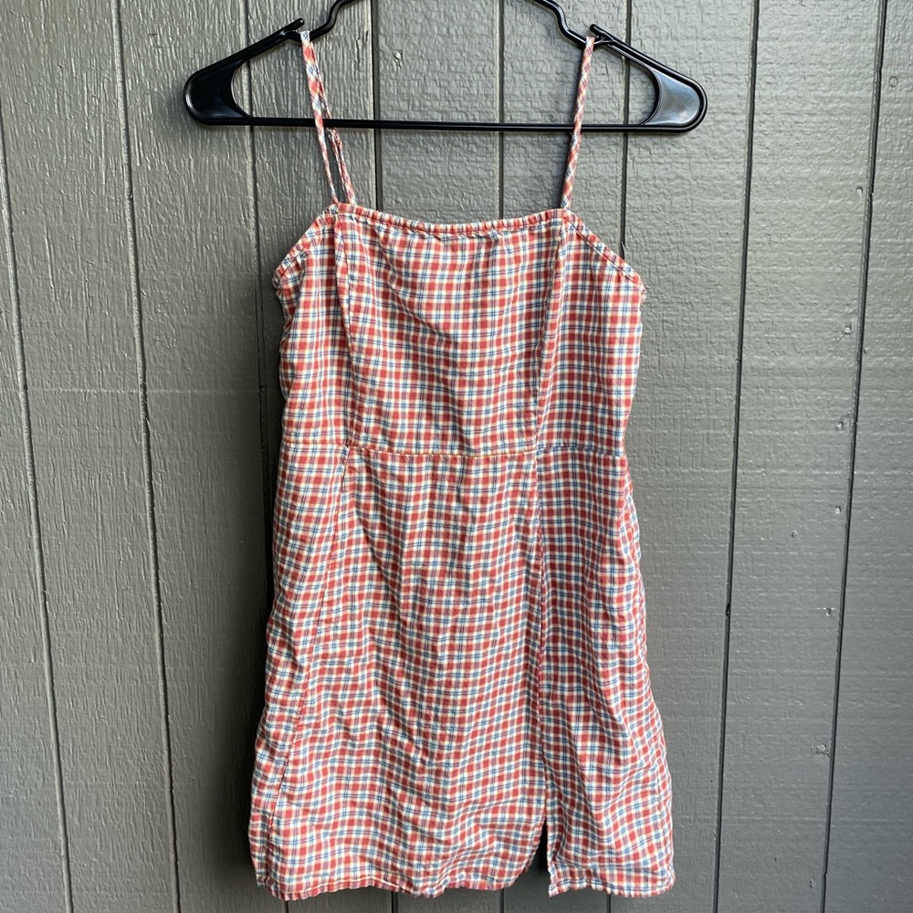 Red, blue, and white plaid dress size large